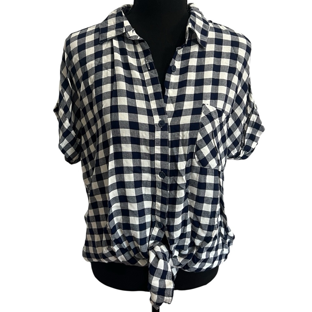 Altar'd State Navy and White Plaid Button Down Shirt